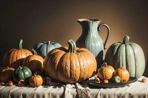 AI generated Autumn Still Life Thanksgiving Harvest Rustic Style Ai Generative photo