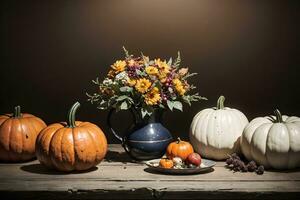 AI generated Autumn Still Life Thanksgiving Harvest Rustic Style Ai Generative photo