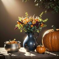 AI generated Autumn Still Life Thanksgiving Harvest Rustic Style Ai Generative photo