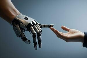 AI generated Close up Handshake Robot and Human Ai Generative photo
