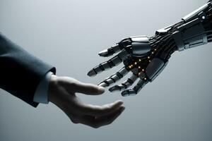 AI generated Close up Handshake Robot and Human Ai Generative photo