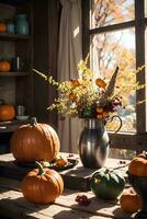 AI generated Autumn Still Life Thanksgiving Harvest Rustic Style Ai Generative photo