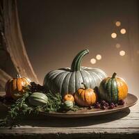 AI generated Autumn Still Life Thanksgiving Harvest Rustic Style Ai Generative photo