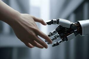 AI generated Close up Handshake Robot and Human Ai Generative photo