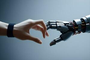 AI generated Close up Handshake Robot and Human Ai Generative photo