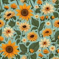 AI generated abstract seamless pattern featuring summer flowers photo