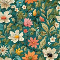AI generated abstract seamless pattern featuring summer flowers photo
