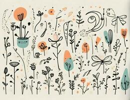 AI generated hand-drawn minimal background featuring whimsical doodles. photo