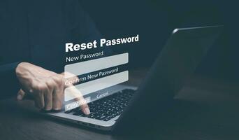 Security and reset password login online concept  Hands typing and entering username and password of social media, log in with smartphone to an online bank account, data protection from hacker photo