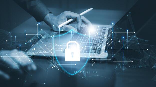 Security password login online Cyber data protection Internet security privacy internet technology concept on virtual screen and data protection hacker alert after a cyber attack on the network. photo