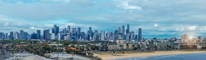 Australia scenic Melbourne downtown skyline panorama near Yarra River and financial business center photo