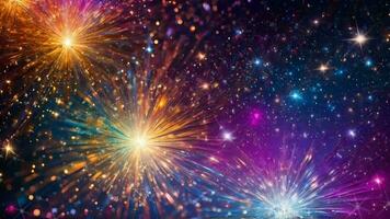 ai generato colorato fuochi d'artificio nel il notte cielo video