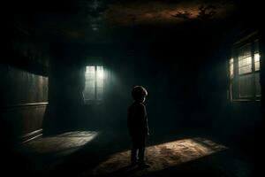 AI generated Dark silhouette of kid in Eerie Room Ai Generative photo