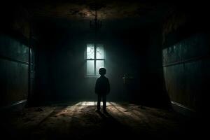 AI generated Dark silhouette of kid in Eerie Room Ai Generative photo