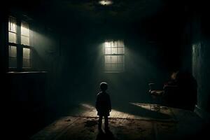 AI generated Dark silhouette of kid in Eerie Room Ai Generative photo
