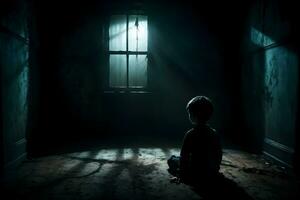 AI generated Dark silhouette of kid in Eerie Room Ai Generative photo