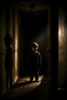 AI generated Dark silhouette of kid in Eerie Room Ai Generative photo