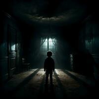 AI generated Dark silhouette of kid in Eerie Room Ai Generative photo