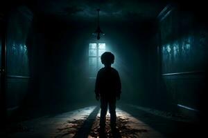 AI generated Dark silhouette of kid in Eerie Room Ai Generative photo