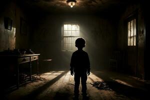 AI generated Dark silhouette of kid in Eerie Room Ai Generative photo