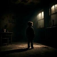 AI generated Dark silhouette of kid in Eerie Room Ai Generative photo