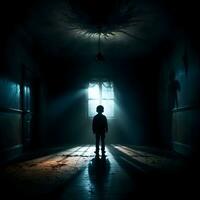 AI generated Dark silhouette of kid in Eerie Room Ai Generative photo