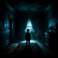 AI generated Dark silhouette of kid in Eerie Room Ai Generative photo