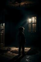 AI generated Dark silhouette of kid in Eerie Room Ai Generative photo