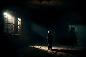 AI generated Dark silhouette of kid in Eerie Room Ai Generative photo