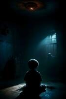 AI generated Dark silhouette of kid in Eerie Room Ai Generative photo