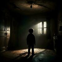 AI generated Dark silhouette of kid in Eerie Room Ai Generative photo