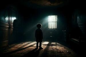 AI generated Dark silhouette of kid in Eerie Room Ai Generative photo