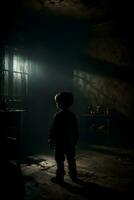 AI generated Dark silhouette of kid in Eerie Room Ai Generative photo