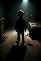 AI generated Dark silhouette of kid in Eerie Room Ai Generative photo