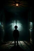 AI generated Dark silhouette of kid in Eerie Room Ai Generative photo