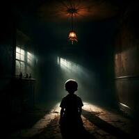 AI generated Dark silhouette of kid in Eerie Room Ai Generative photo