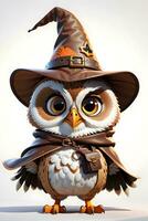 Fantasy Owl Wizard 3D in White Background Ai Generative photo