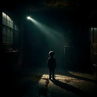 AI generated Dark silhouette of kid in Eerie Room Ai Generative photo