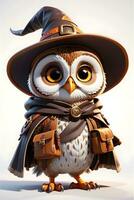 Fantasy Owl Wizard 3D in White Background Ai Generative photo