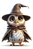 Fantasy Owl Wizard 3D in White Background Ai Generative photo