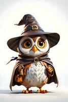 Fantasy Owl Wizard 3D in White Background Ai Generative photo