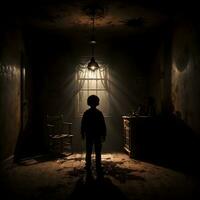 AI generated Dark silhouette of kid in Eerie Room Ai Generative photo