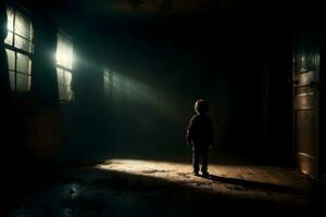 AI generated Dark silhouette of kid in Eerie Room Ai Generative photo