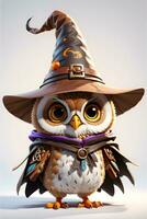 Fantasy Owl Wizard 3D in White Background Ai Generative photo