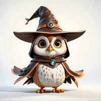 Fantasy Owl Wizard 3D in White Background Ai Generative photo