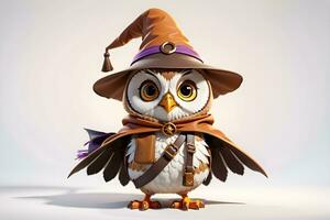 Fantasy Owl Wizard 3D in White Background Ai Generative photo