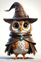 Fantasy Owl Wizard 3D in White Background Ai Generative photo