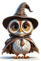 Fantasy Owl Wizard 3D in White Background Ai Generative photo
