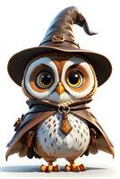 Fantasy Owl Wizard 3D in White Background Ai Generative photo