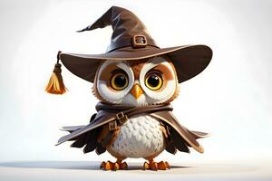 Fantasy Owl Wizard 3D in White Background Ai Generative photo